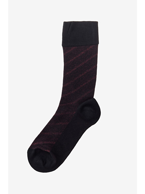 AC&Co / Altınyıldız Classics Erkek Siyah-Bordo Desenli Bambu Tekli Soket Çorap