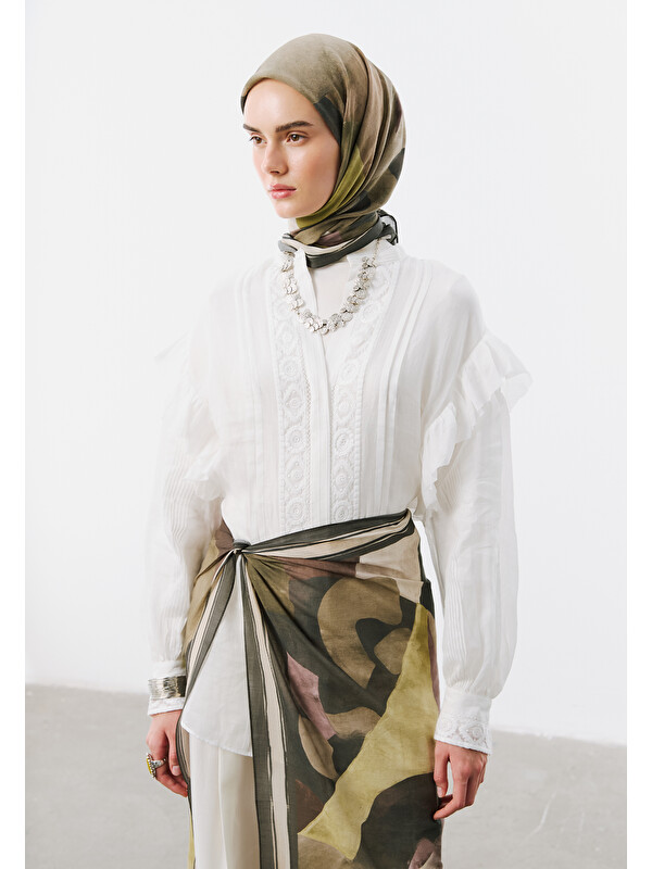 Fresh Scarfs Modern Blocks Desen Vual Eşarp Küllü Haki