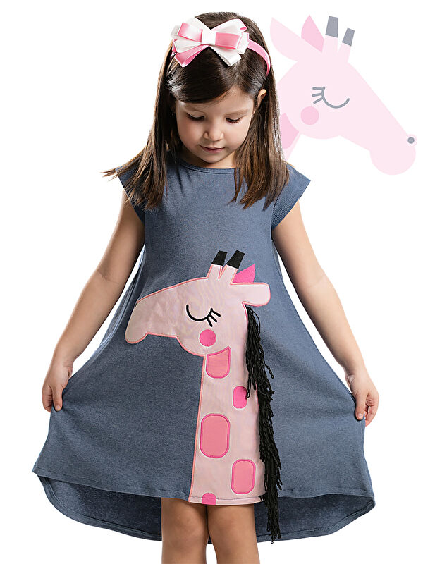 Denokids Pembe Zürafa Kız Çocuk Elbise+Saç Bandı