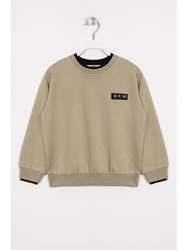 Zepkids Yakası ve Kolları Garnili Haki Renk Erkek Çocuk Sweatshirt