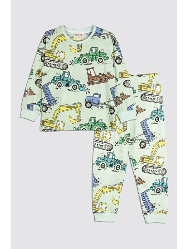ZUZUNGA Ekskavatör Desenli %100 Pamuk Erkek Çocuk Pijama Takımı