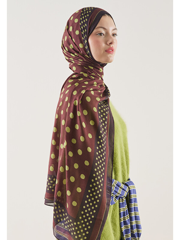 Fresh Scarfs Puantiye Desen Rami Şal Bordo