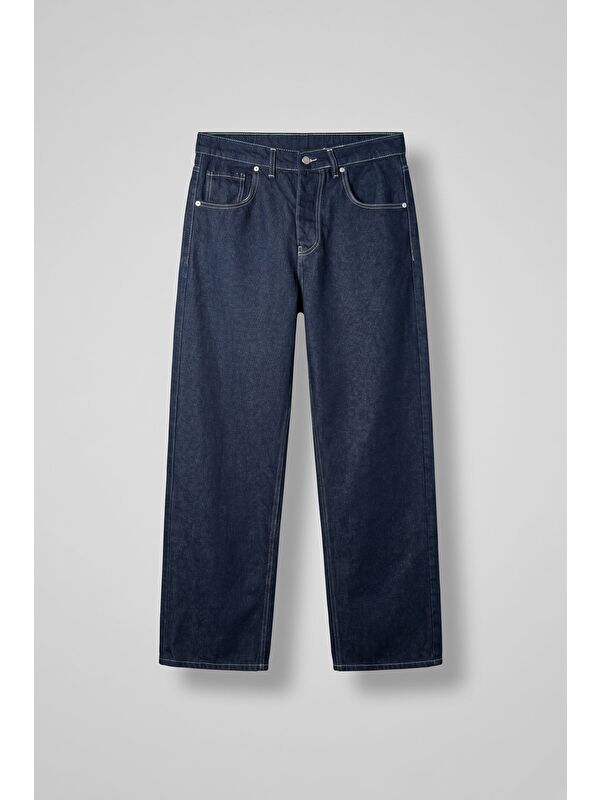 Abluka Online Erkek Baggy Fit Kontrast Dikişli Jean Pantolon Lacivert
