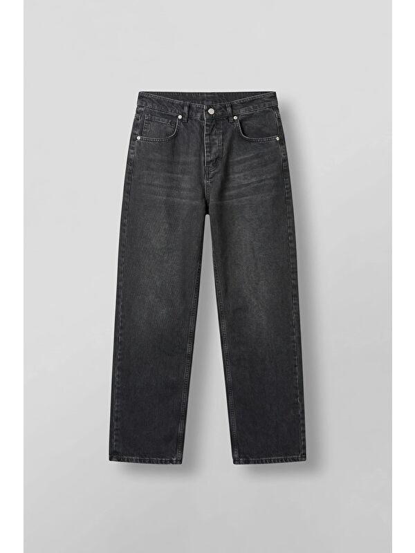 Abluka Online Erkek Baggy Yıkamalı Düz Paça Jean Pantolon Siyah