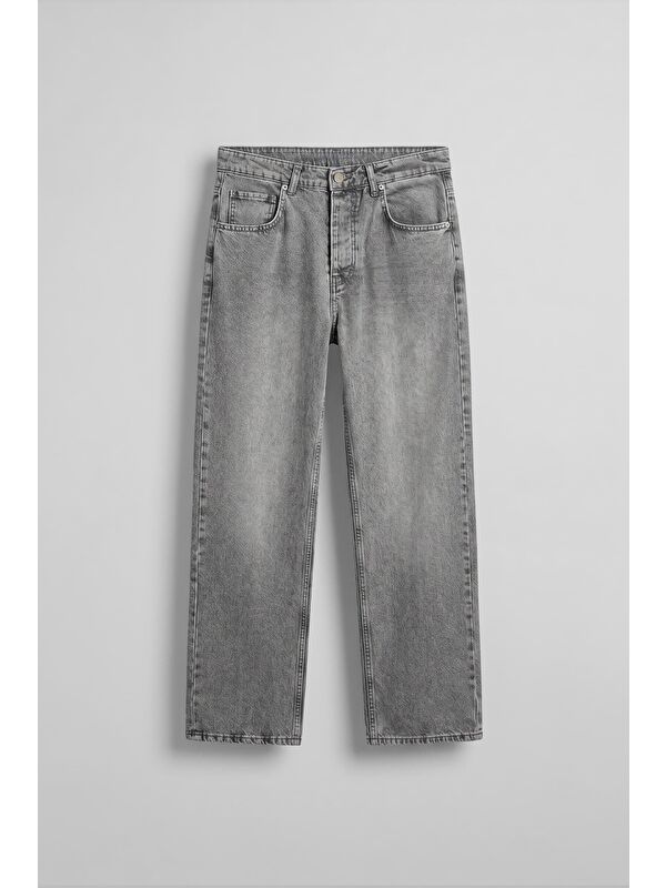 Abluka Online Erkek Baggy Yıkamalı Düz Paça Jean Pantolon Açık Gri