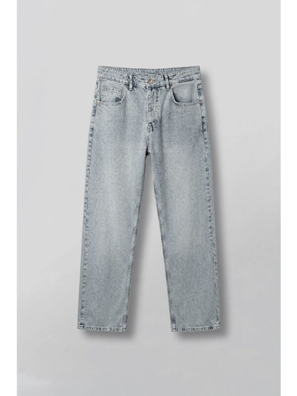 Abluka Online Erkek Baggy Fit Yıkamalı Rahat Kesim Jean Pantolon Buz Mavi