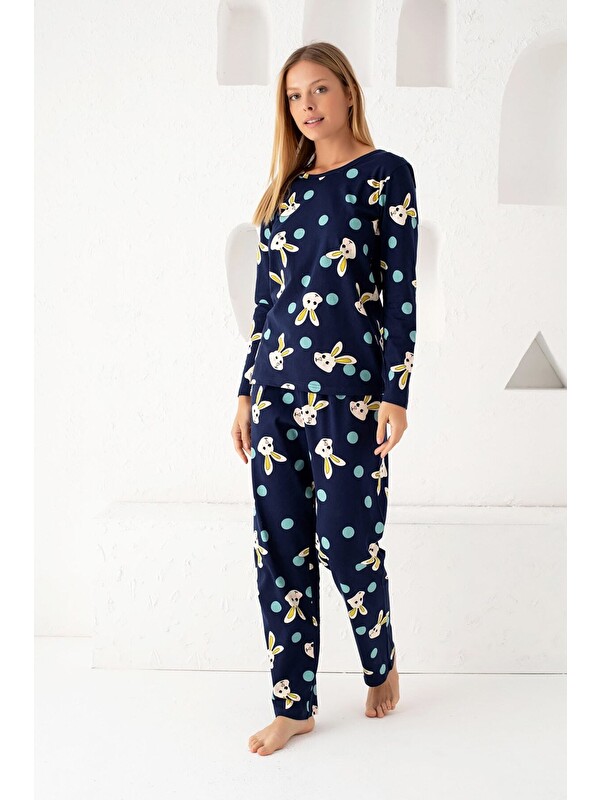 Siyah İnci Pamuklu Pijama Takım 7586