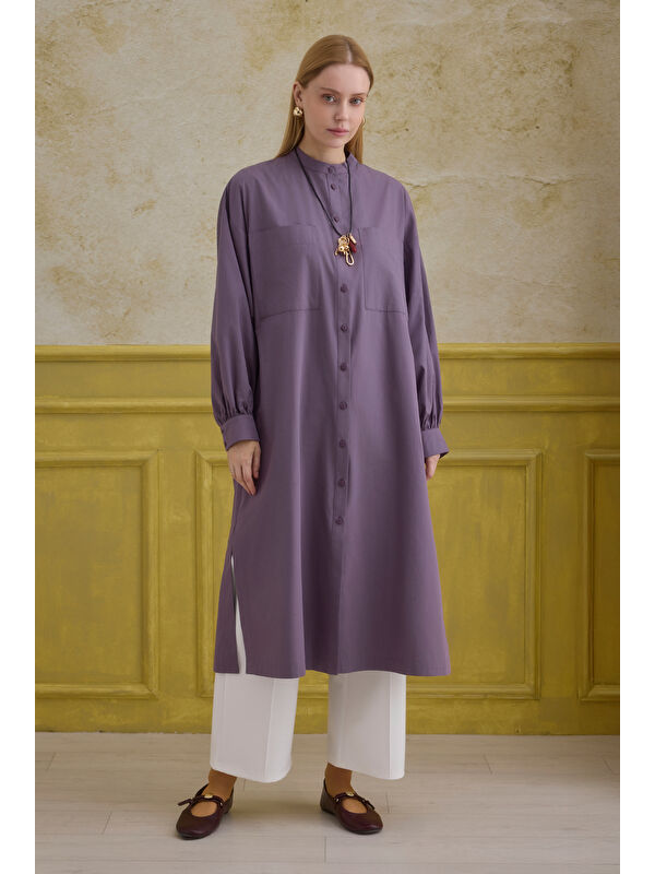HE-QA Hakim Yaka Uzun Tunik Retro Violet