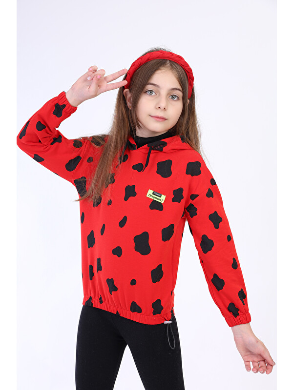 Toontoykids Kız Çocuk Komple İnek Baskılı Sweatshirt