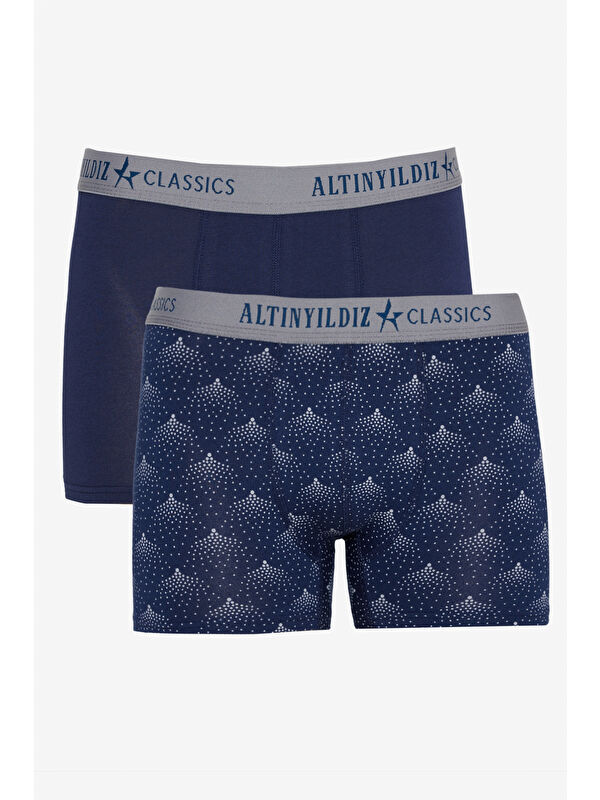 Altınyıldız Classics Erkek Lacivert-Gri Standart Fit Modal Pamuk Desenli Esnek 2'li Boxer Paketi