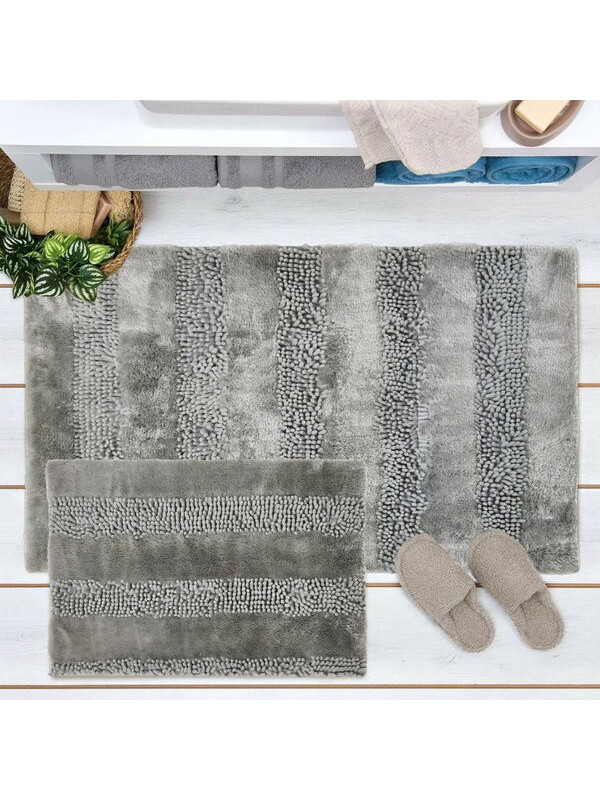 Evidea Soft Line 2'li Banyo Paspası - Gri - 60x90 cm + 45x60 cm