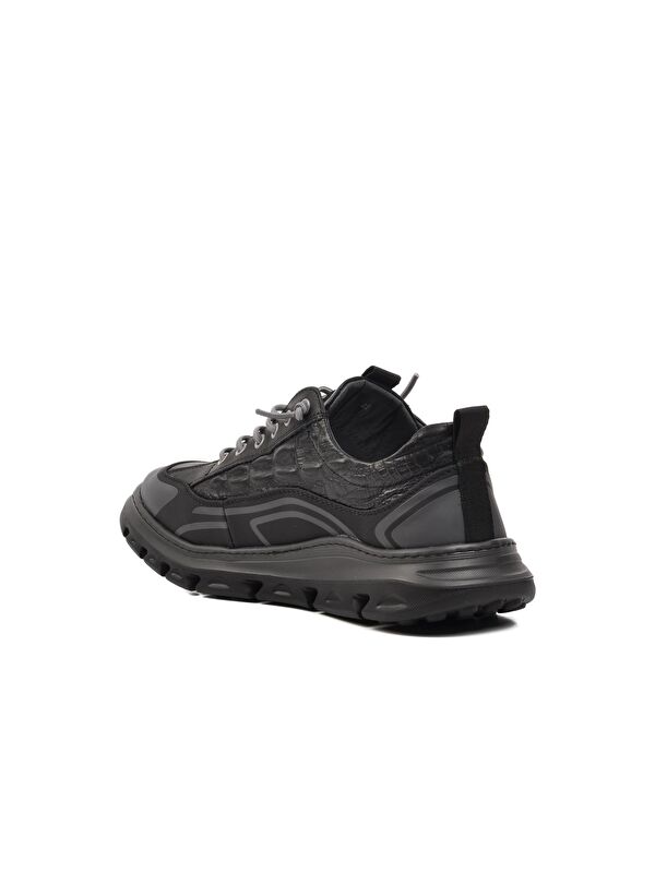 Siyah Hakiki Deri Erkek Sneaker 24Y590 - Görsel 5