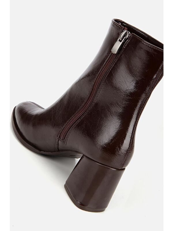 Yaya By Hotiç Kahverengi Yaya By Hotiç Yaya By Kadın Rugan Fermuarlı Kalın Topuklu Bot