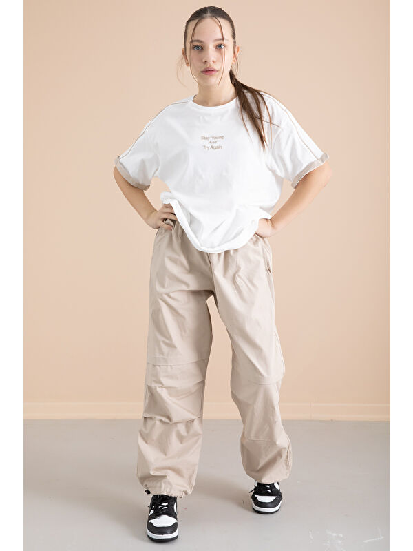 Cansın Mini Bej Kız Çocuk Paraşüt Pantolonlu 2li Takım 20392