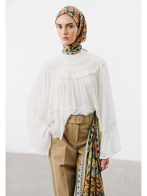 Fresh Scarfs Bloom Geometry Desen Vual Eşarp Mavi