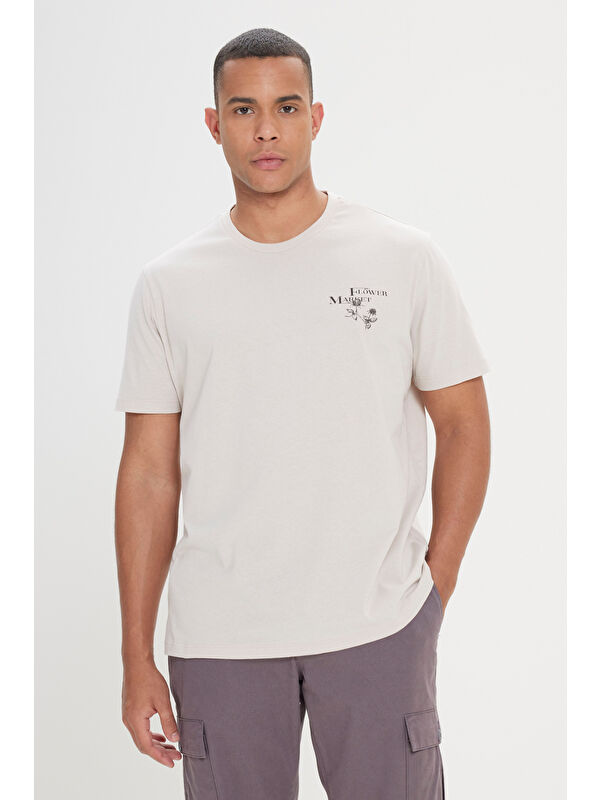 AC&Co / Altınyıldız Classics Erkek Taş Comfort Fit Rahat Kesim %100 Pamuk Bisiklet Yaka Tişört