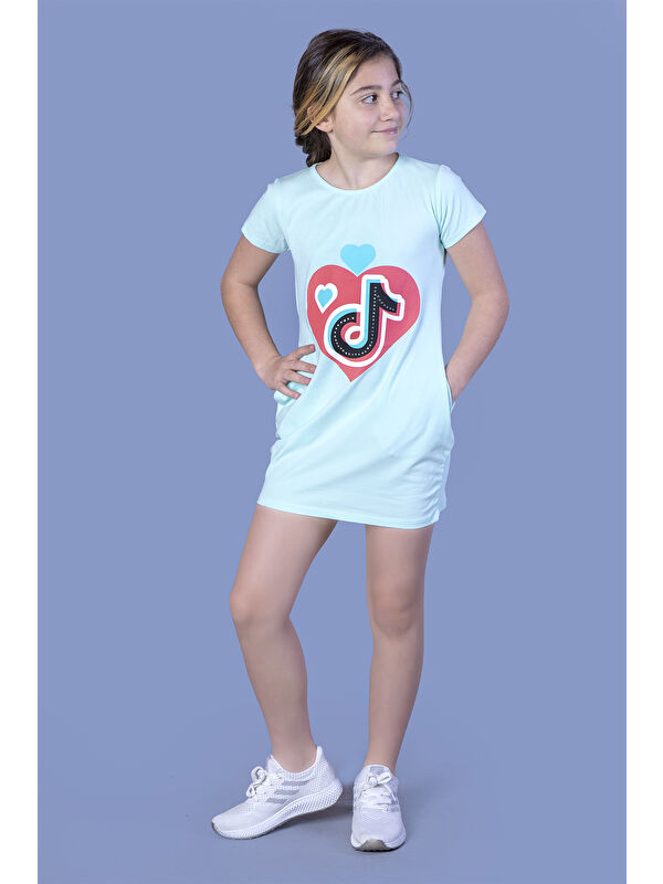 Toontoykids Kız Çocuk İki Yanı Cepli Baskılı Elbise