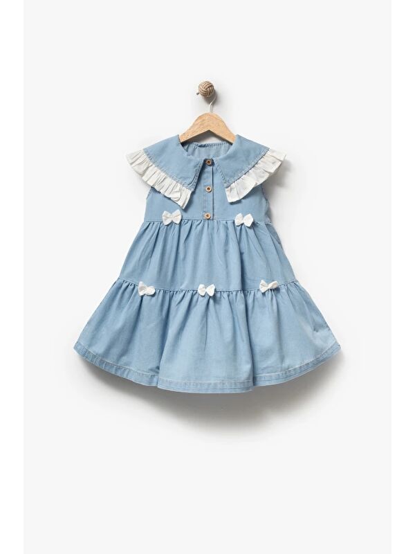 Jikko Baby Yakası Fırfırlı Fiyonk Detaylı Kız Çocuk Jean Elbise