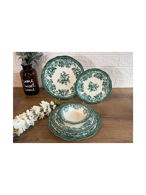 PORSER Porselen Fulya Velour Green Yemek Takımı 6 Kişilik 24 Parça