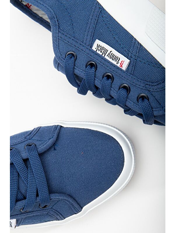 Kadın Jean Mavi Rahat Kalıp Krep Taban Bağcıklı Keten Günlük Ayakkabı - Görsel 5