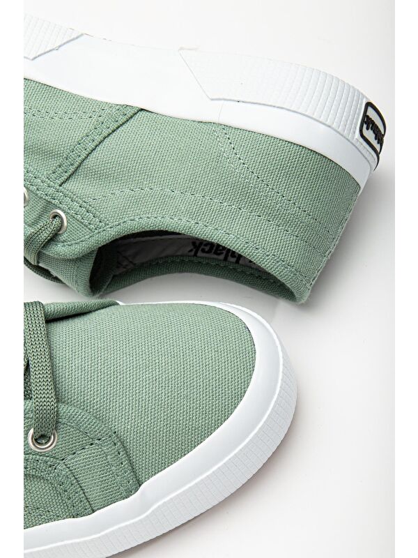 Kadın Yeşil Rahat Kalıp Krep Taban Bağcıklı Keten Günlük Ayakkabı - Görsel 5