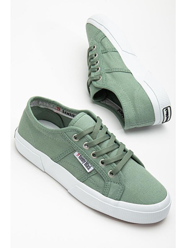 Kadın Yeşil Rahat Kalıp Krep Taban Bağcıklı Keten Günlük Ayakkabı - Görsel 6