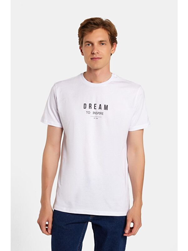TUDORS Erkek Slim Fit Dar Kesim %100 Pamuk Yumuşak Dokulu Baskılı Siyah Bisiklet Yaka Tişört