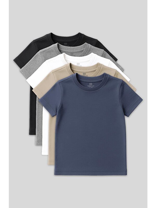 Tommylife Standart Fit Basic O Yaka 5li Paket Unisex Çocuk T-Shirt - 11328