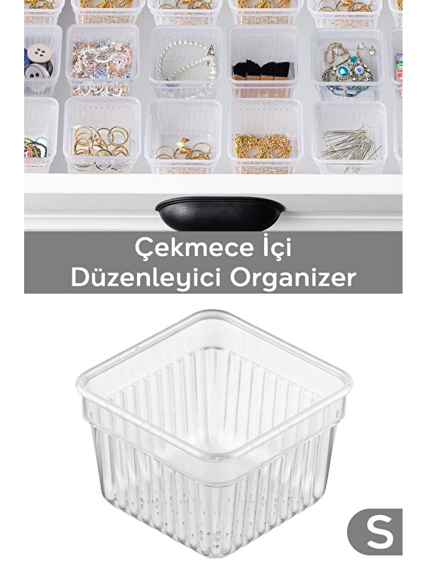 Meleni Home Modüler Çekmece İçi Düzenleyici Banyo Makyaj Takı Ofis Düzenleyici 7 8 x 7 8 cm Şeffaf