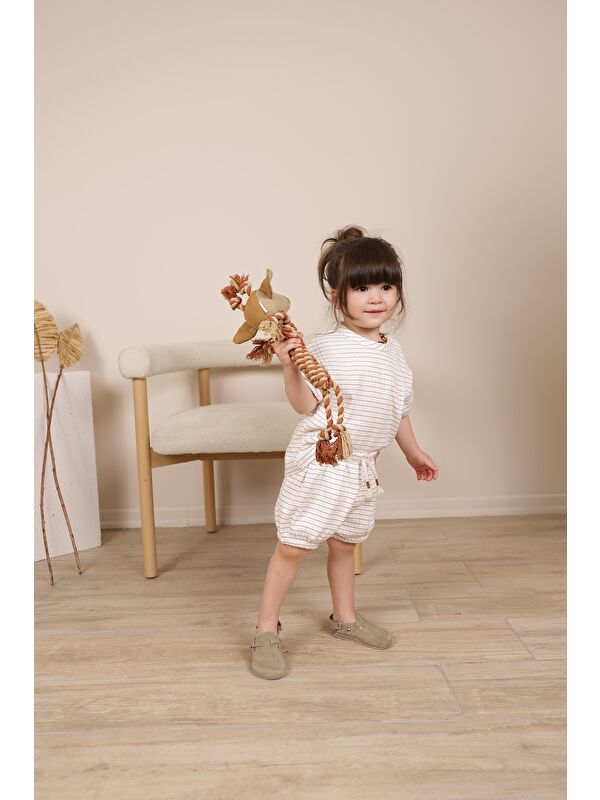 Oh La La Koala For Little Ones Kahverengi Çizgili Lastikli T shirt Şort Takım