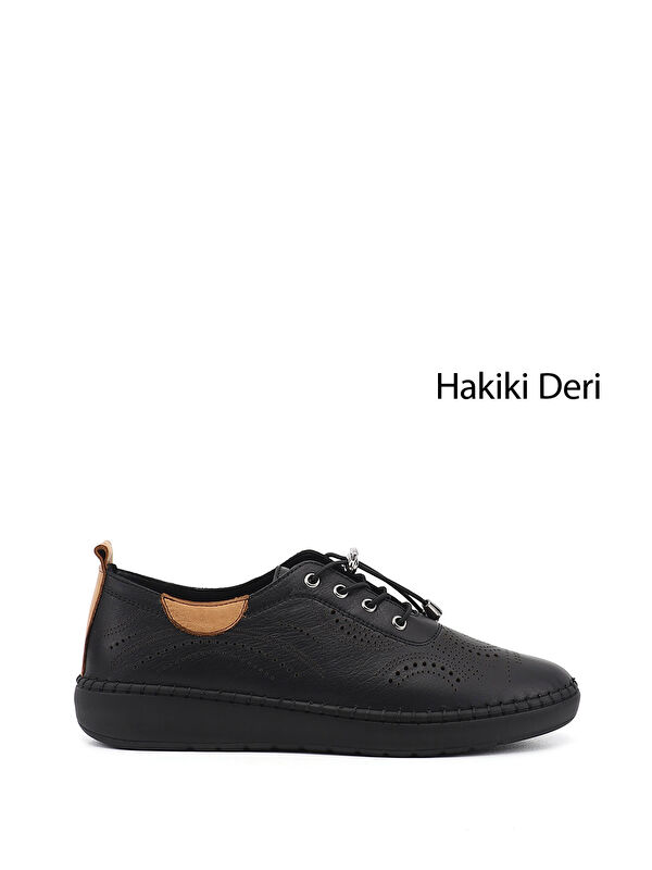 GÖNDERİ(R) Kadın SİYAH Bağcıklı Hakiki Deri Comfort Ayakkabı