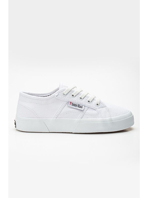 Kadın Beyaz Rahat Kalıp Krep Taban Bağcıklı Keten Günlük Ayakkabı - Görsel 4