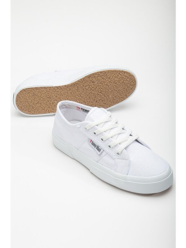 Kadın Beyaz Rahat Kalıp Krep Taban Bağcıklı Keten Günlük Ayakkabı - Görsel 6