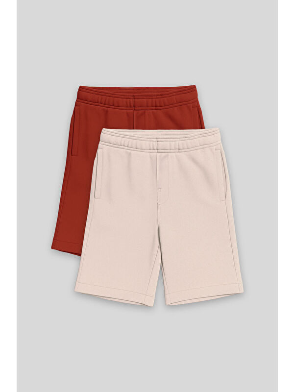 Tommylife Standart Fit Basic 2li Paket Bej-Kiremit Erkek Çocuk Şort - 11293
