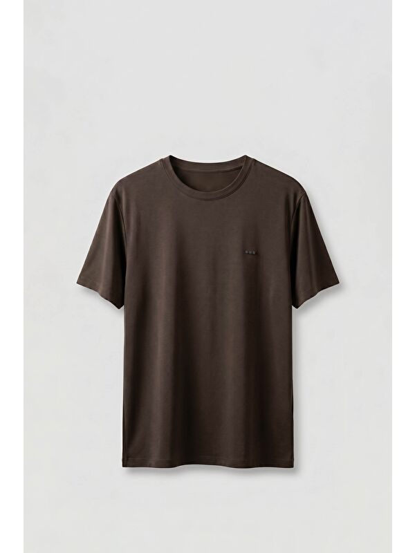 Abluka Online Erkek Slim Fit Bisiklet Yaka Basic T-Shirt Kahverengi