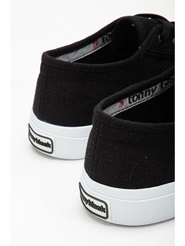 Kadın Siyah Rahat Kalıp Krep Taban Bağcıklı Keten Günlük Ayakkabı - Görsel 6