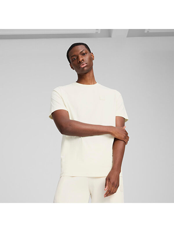Puma Essentials Elevated Erkek Ekru Yuvarlak Yaka Spor Tişört