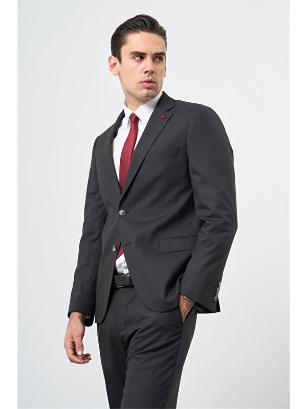 İMZA Siyah Düz Mono Yaka Çift Yırtmaç 2 Düğme 6 Drop Comfort Fit Classic Takım Elbise 1001245167