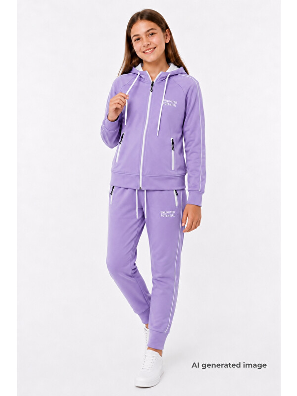 Pina Kids Kız Çocuk Scuba Unlimited Çİft Şeritli Kapüşonlu Reglan Kol Dalgıç Kumaş Eşofman Takımı ESF7023