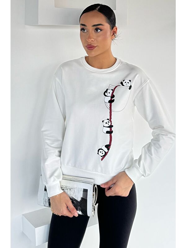Gülseli Kadın Ön Baskılı Bisiklet Yaka Sweatshirt