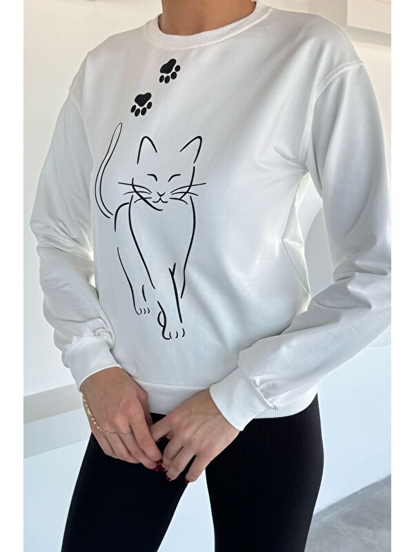 Gülseli Kadın Bisiklet Yaka Ön Baskılı Sweatshirt