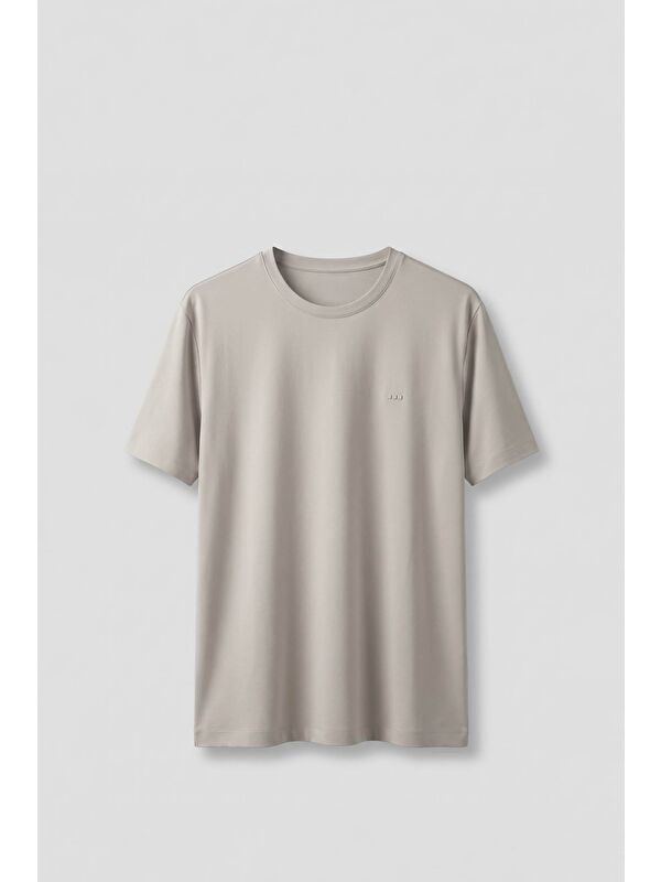 Abluka Online Erkek Slim Fit Bisiklet Yaka Basic T-Shirt Taş Rengi