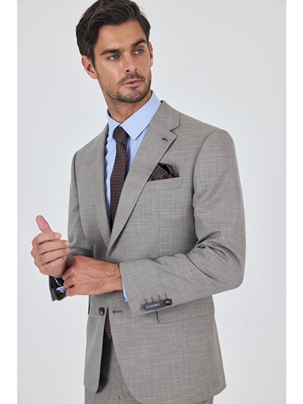 İMZA Bej Mono Yaka Esnek 4 Drop Comfort Fit Classic Takım Elbise 1001250159
