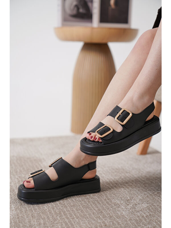 D0893 Günlük Ortopedik Çift Toka Arkadan Lastikli Konforlu Sandalet - Görsel 3