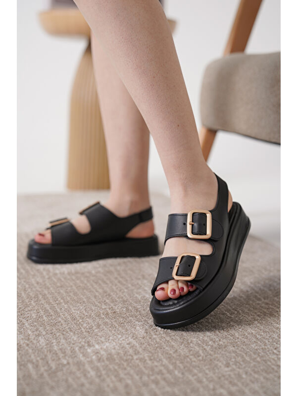 D0893 Günlük Ortopedik Çift Toka Arkadan Lastikli Konforlu Sandalet - Görsel 5