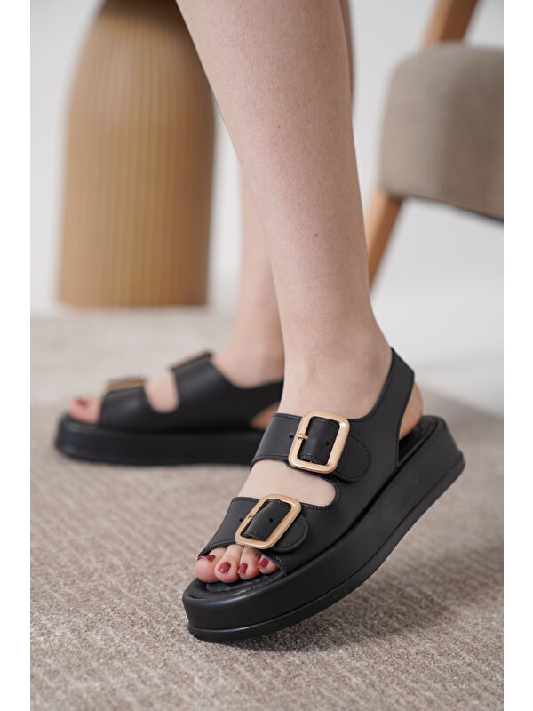 D0893 Günlük Ortopedik Çift Toka Arkadan Lastikli Konforlu Sandalet - Görsel 6