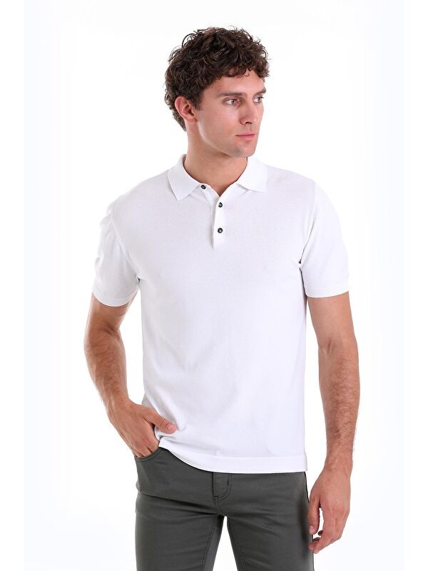 Hatemoğlu Beyaz Regular Fit Düz Polo Yaka Tişört