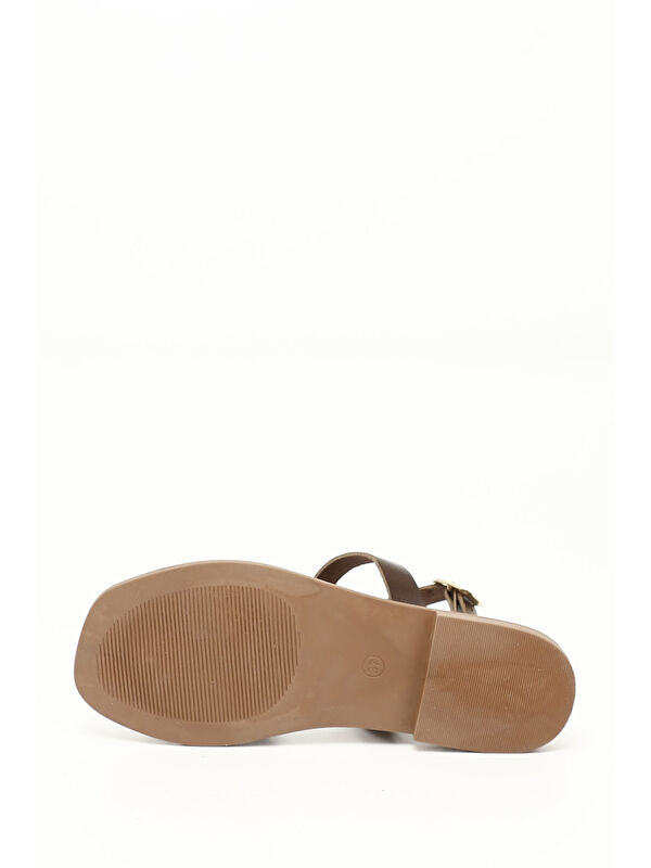 Kadın ÇİKOLATA KAHVE Parmak Arası Bilek Bağlı Hakiki Deri Sandalet - Görsel 5