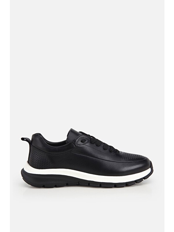 Yaya By Hotiç Erkek Siyah Deri Kontrast Tabanlı Bağcıklı Sneaker