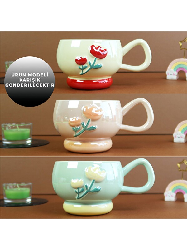 Bam Hediyelik Eşya Pastel Çiçek Seramik Kahve Kupası BM-2364